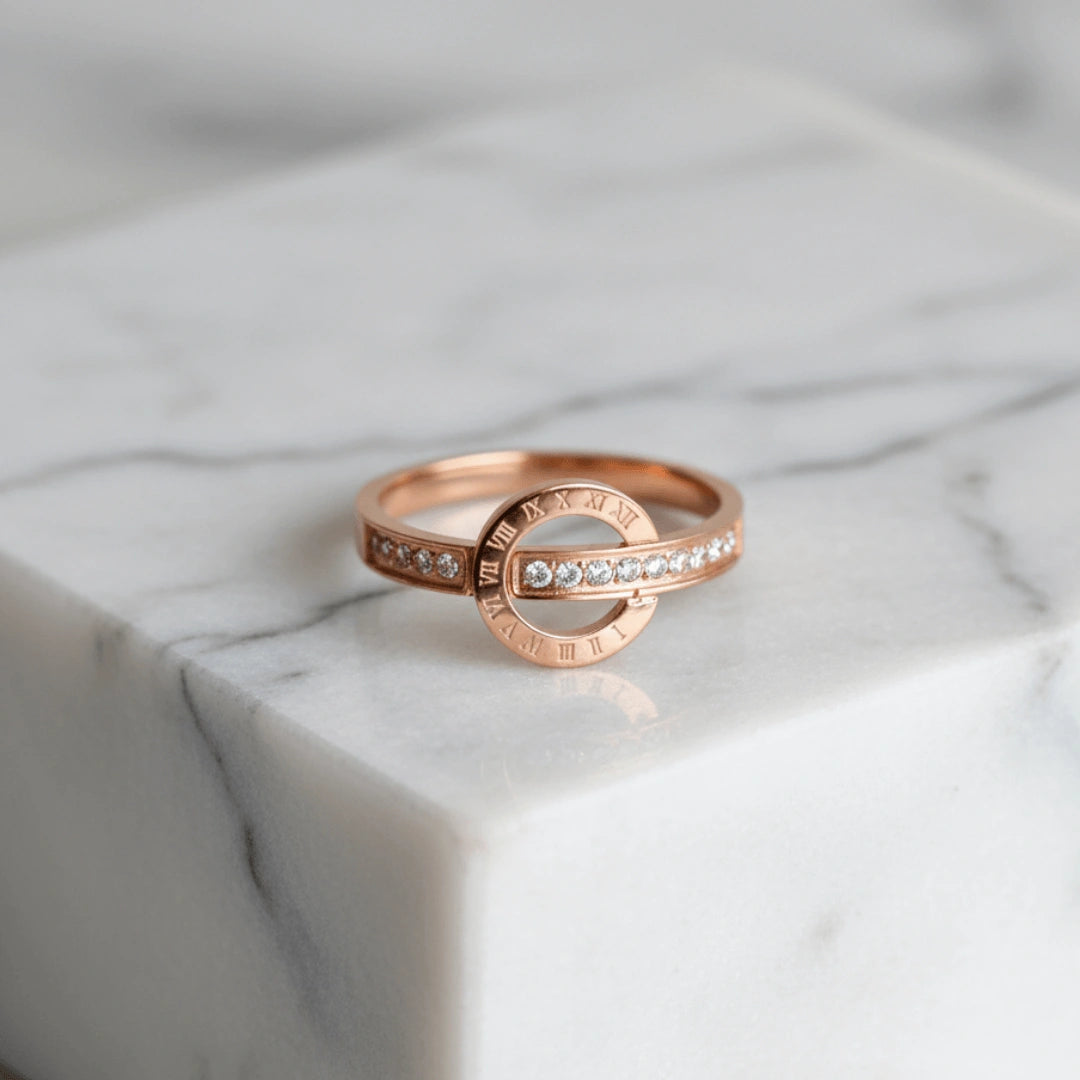 Anel Zynelle Círculo Romano Ouro Rosé Elegance