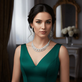 Conjunto Zynelle Noiva Banhada Prata: Colar & Brincos Strass Cristal de Luxo