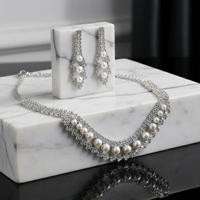 Conjunto Zynelle Noiva Banhada Prata: Colar & Brincos Strass Cristal de Luxo