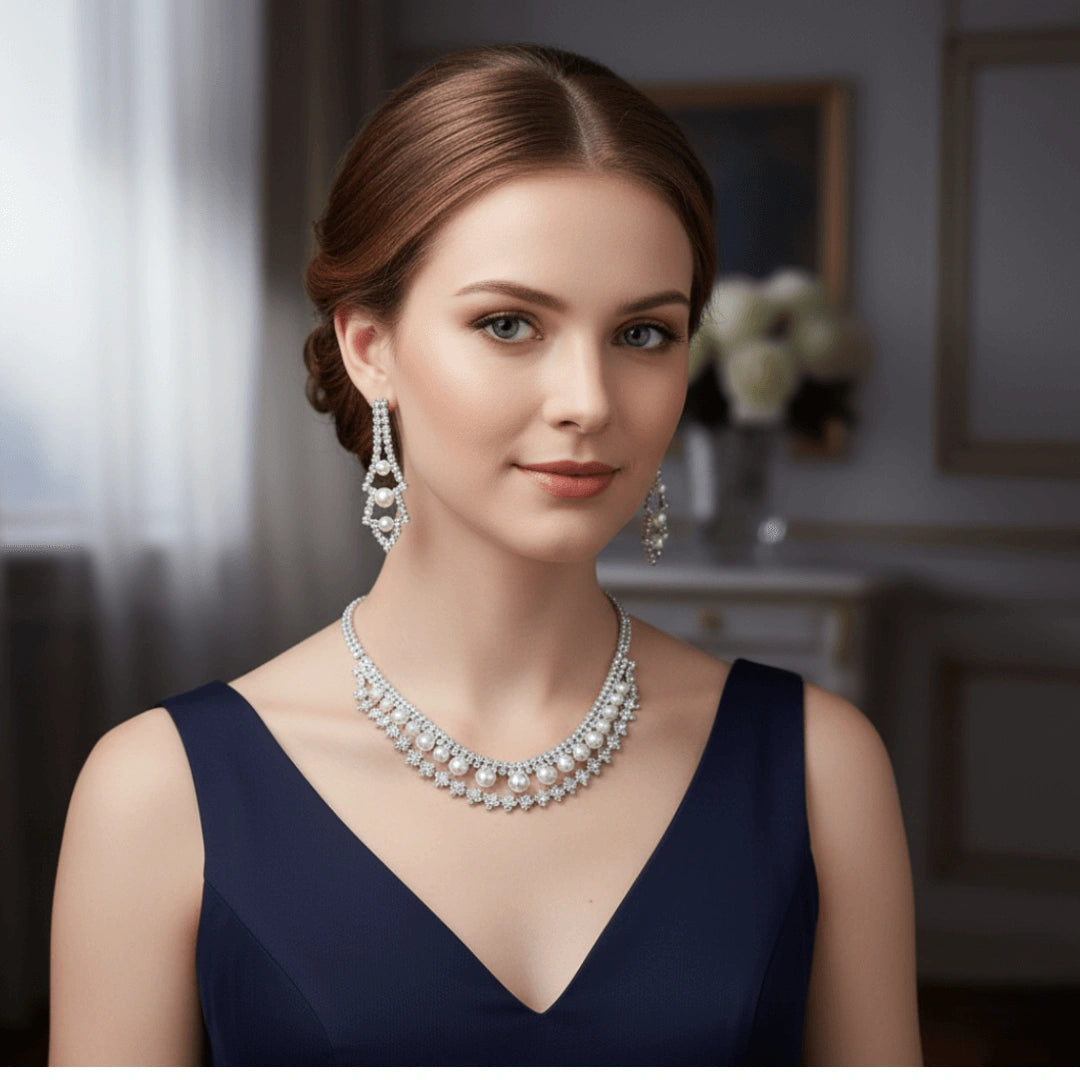 Conjunto Zynelle Noiva Banhada Prata: Colar & Brincos Strass Cristal de Luxo