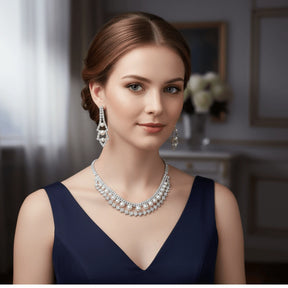 Conjunto Zynelle Noiva Banhada Prata: Colar & Brincos Strass Cristal de Luxo