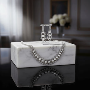 Conjunto Zynelle Noiva Banhada Prata: Colar & Brincos Strass Cristal de Luxo