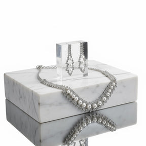 Conjunto Zynelle Noiva Banhada Prata: Colar & Brincos Strass Cristal de Luxo