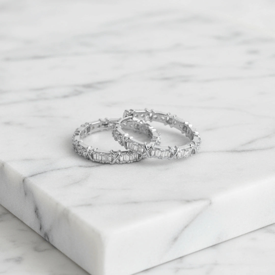 Brincos Zynelle Círculo de Prata  com Cristal Autêntico