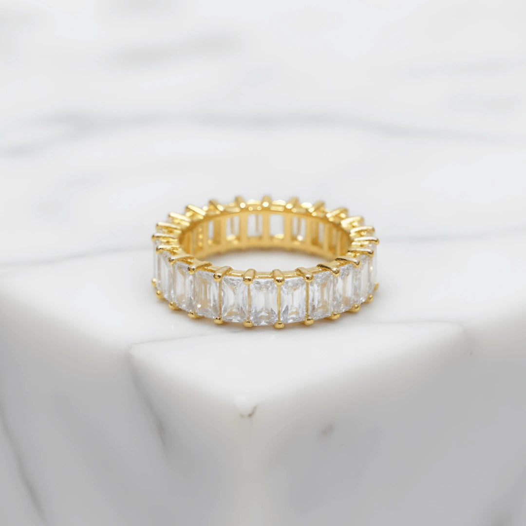 Conjunto Anéis Zynelle Quadrado Zircônia Dourado Charme