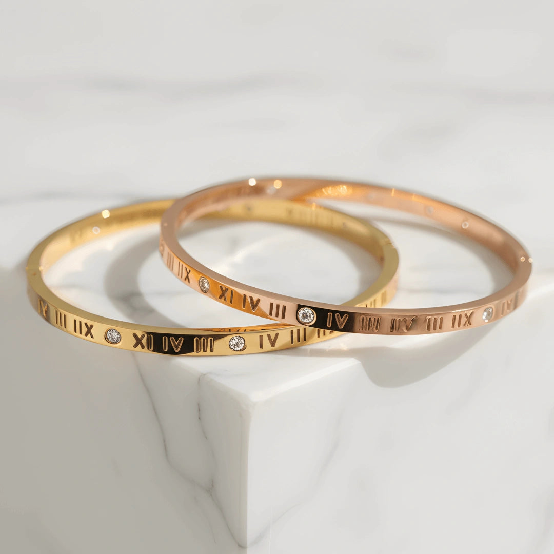 Pulseira Zynelle Romana Rosé Imperial – Aço Inoxidável Elegante 2025