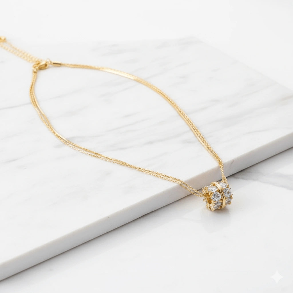 Colar Zynelle Luxo Dourado Zircônia Pendente – Esplendor Supremo