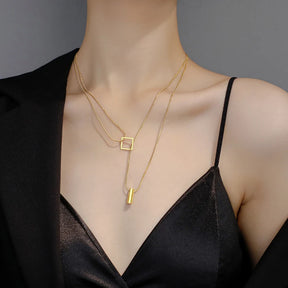 Colar Duplo Zynelle em Aço Inoxidável Dourado - Joia Perfeita para Presentes de Moda