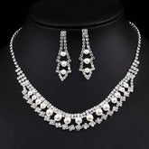 Conjunto Zynelle Noiva Banhada Prata: Colar & Brincos Strass Cristal de Luxo