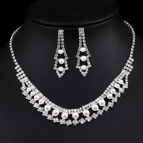 Conjunto Zynelle Noiva Banhada Prata: Colar & Brincos Strass Cristal de Luxo