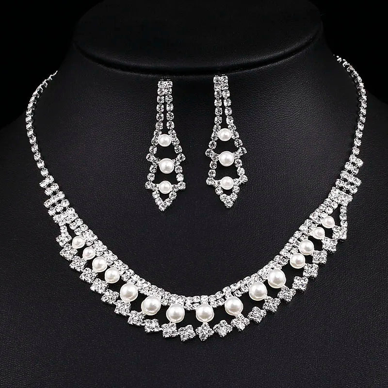 Conjunto Zynelle Noiva Banhada Prata: Colar & Brincos Strass Cristal de Luxo