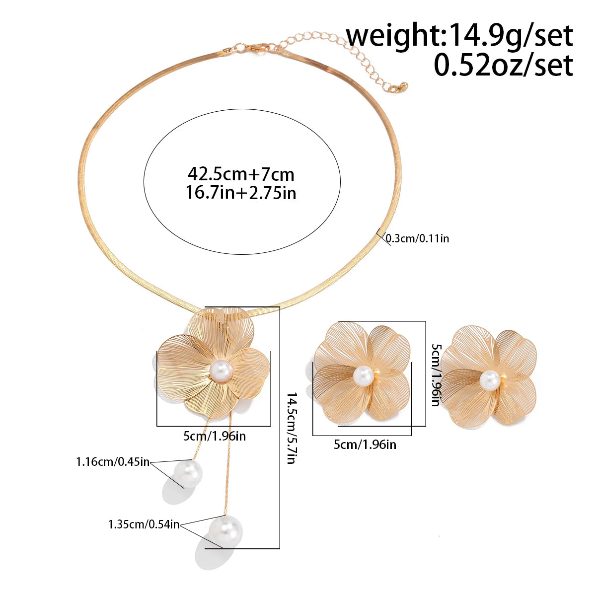 Conjunto ZYNELLE  – Flor Romântica com Pérola